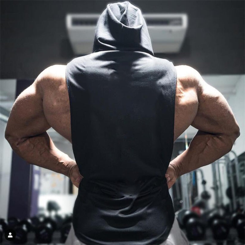 Brand Gym Clothing Mens Bodybuilding Hooded Tank Top Cotton Sleeveless Vest Sweatshirt Fitness Workout Sportswear Tops Tees