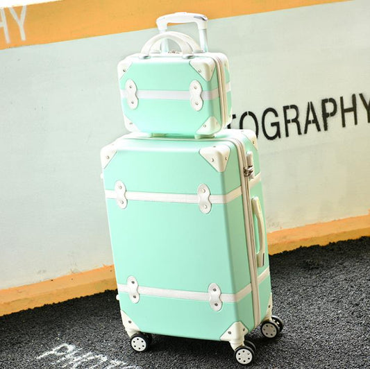 TRAVEL TALE Women Hard Retro Rolling Luggage Set Trolley Baggage With Cosmetic Bag Vintage Suitcase for Girls