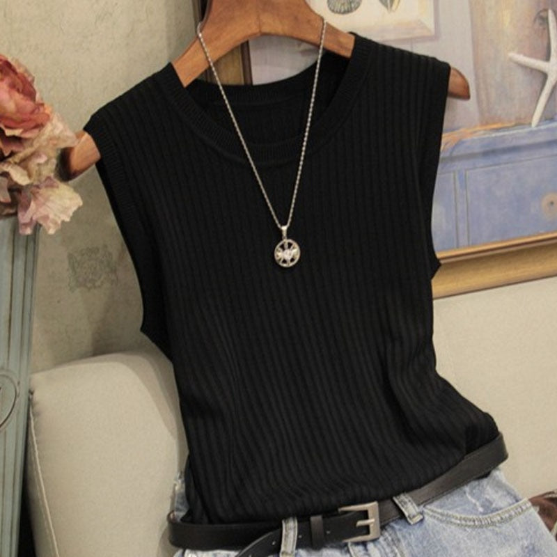 Knitted Vests Women Top O-Neck Solid Tank Blusas Mujer De Moda Spring Summer New Fashion Female Sleeveless Casual Thin Tops 4588