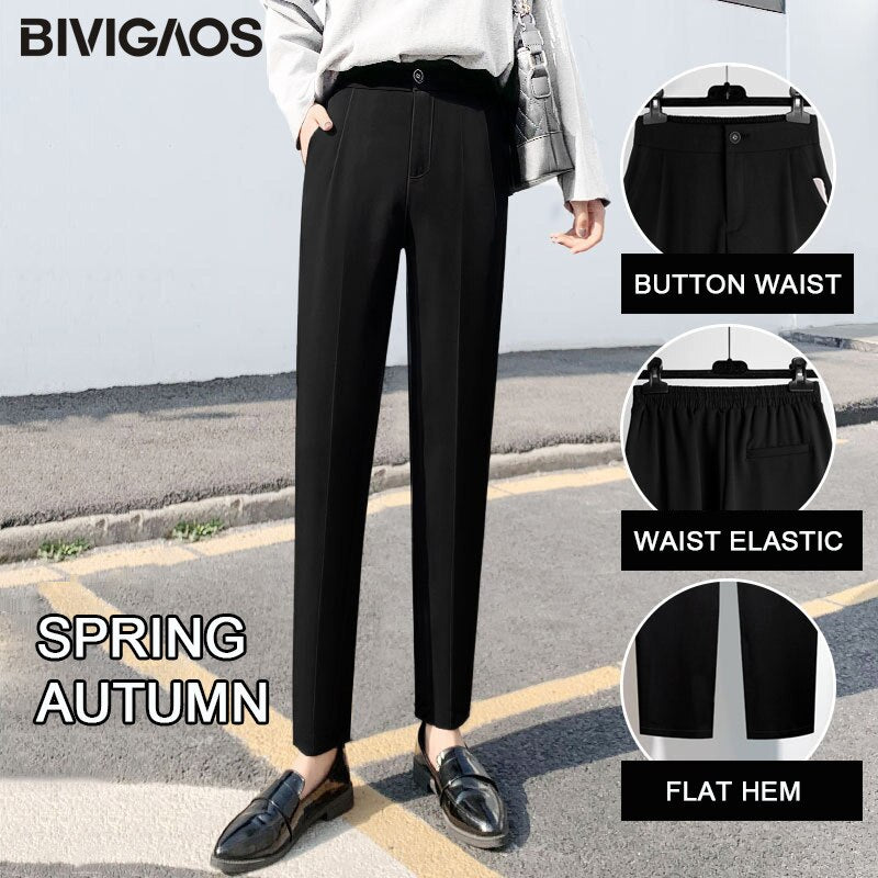 BIVIGAOS Spring Autumn Ladies Korean OL Black Harem Pants Breathable Summer Thin Casual Pencil Pants Suit Trousers Women Office