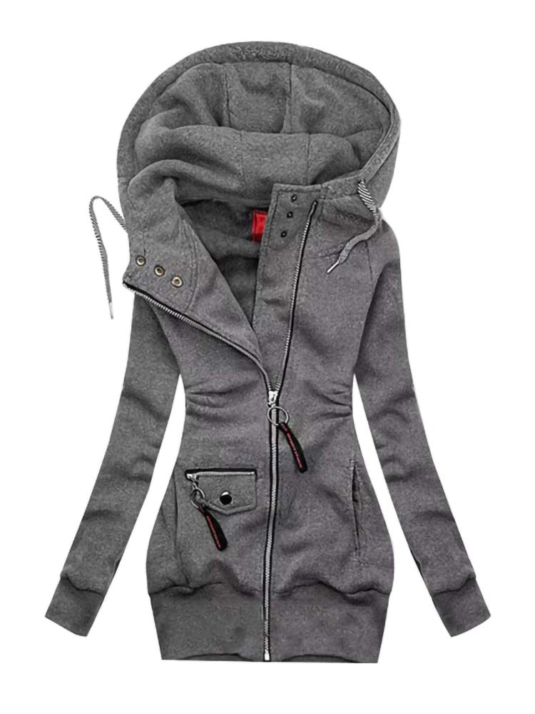 Winter Women Solid Hoodies Sweatshirt Fashion Casual Slim Long Sleeve Hooded Coat Streetwear Zipper Jacket Tops Femme