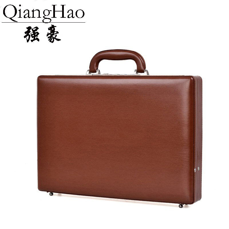 Luxury Leather Mens Attach Briefcase Expandable Laptop Case Password Multifunctional Toolbox Fashion Suitcase Black Hot