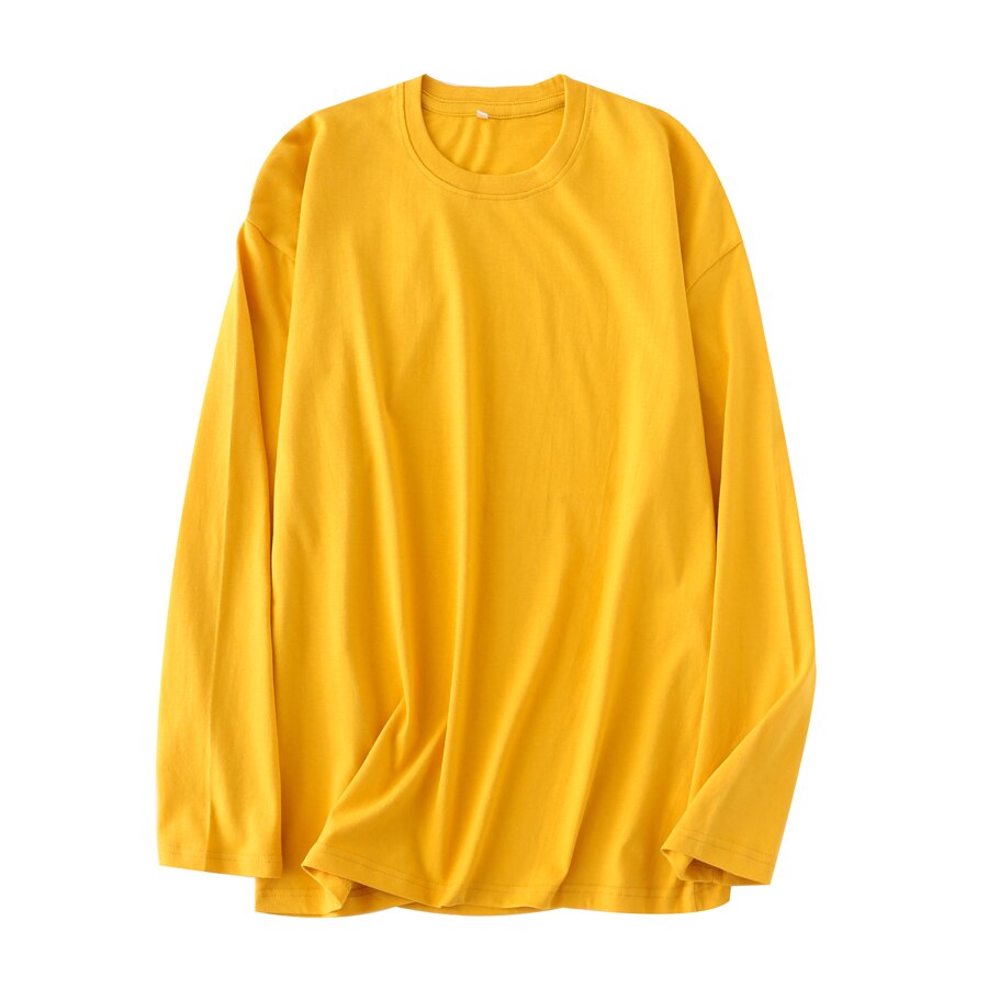 WAVLATII New Women Yellow Long Sleeve T Shirts Female 100% Cotton Spring Autumn Green Tees Lady Basic Black White Tops WLT2118