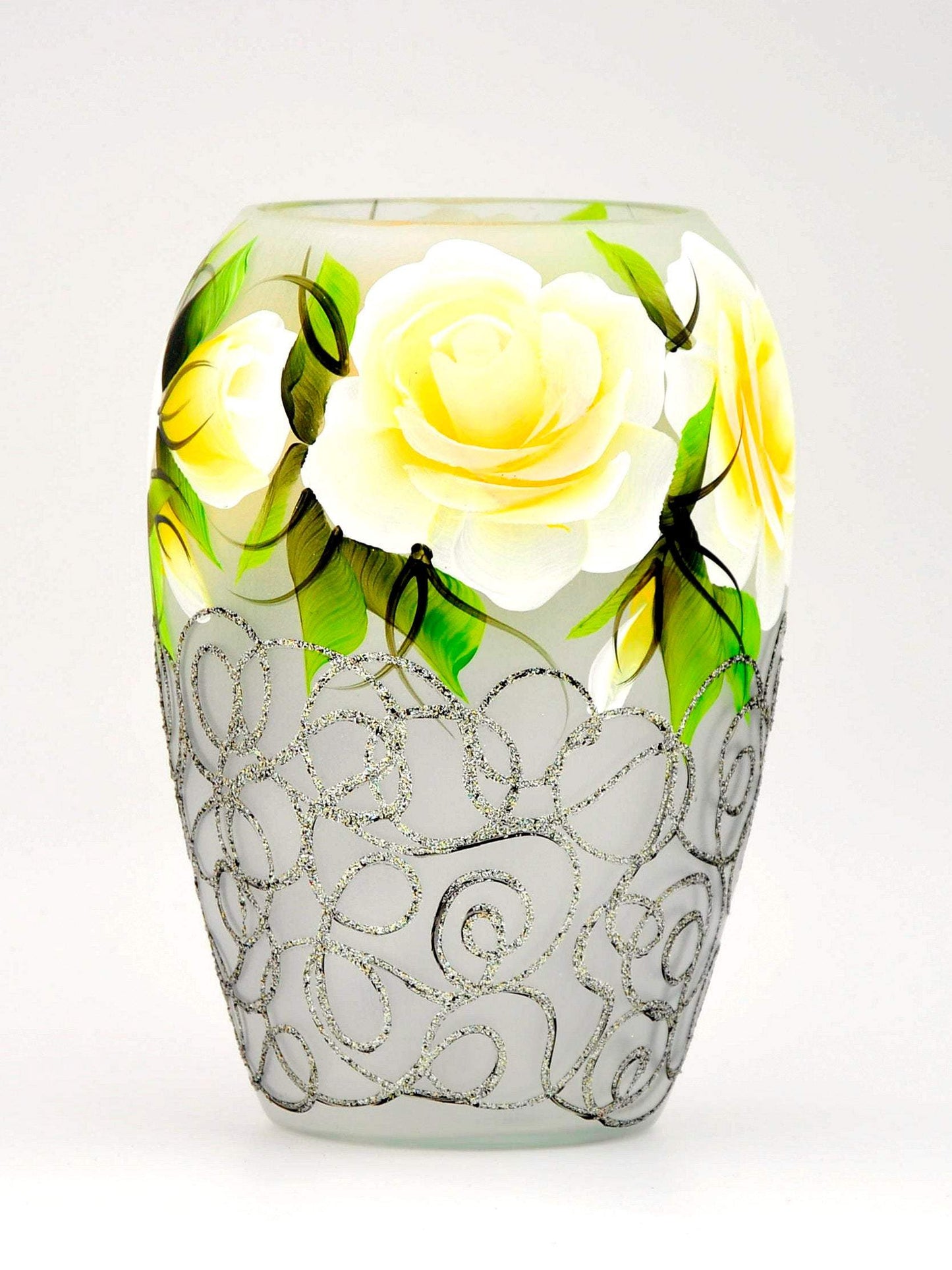 Handpainted Glass Vase for Flowers | Painted Art Glass Oval Vase | Gift for Her | Interior Design Home Room Decor | Tabl