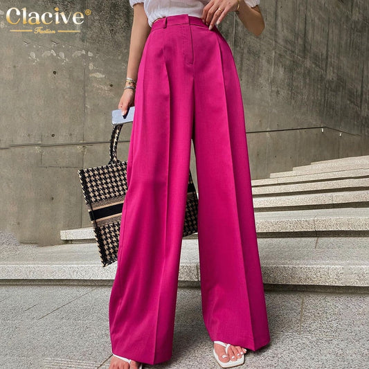 Clacive Blue Office Women'S Pants 2021 Fashion Loose Full Length Ladies Trousers Casual High Waist Wide Pants for Women