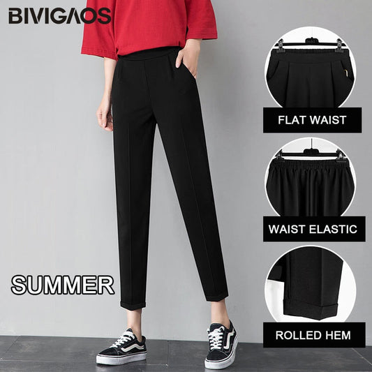 BIVIGAOS Spring Autumn Ladies Korean OL Black Harem Pants Breathable Summer Thin Casual Pencil Pants Suit Trousers Women Office