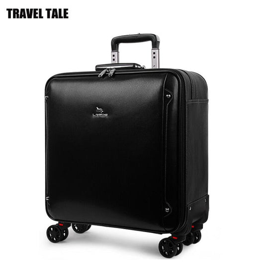 TRAVEL TALE 16"20" Inch Men Genuine Leather Hand Luggage Cabin Travel Trolley Bags on Wheels