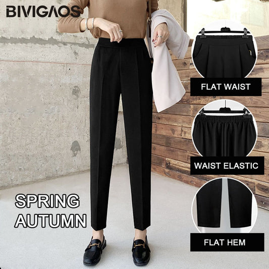 BIVIGAOS Spring Autumn Ladies Korean OL Black Harem Pants Breathable Summer Thin Casual Pencil Pants Suit Trousers Women Office