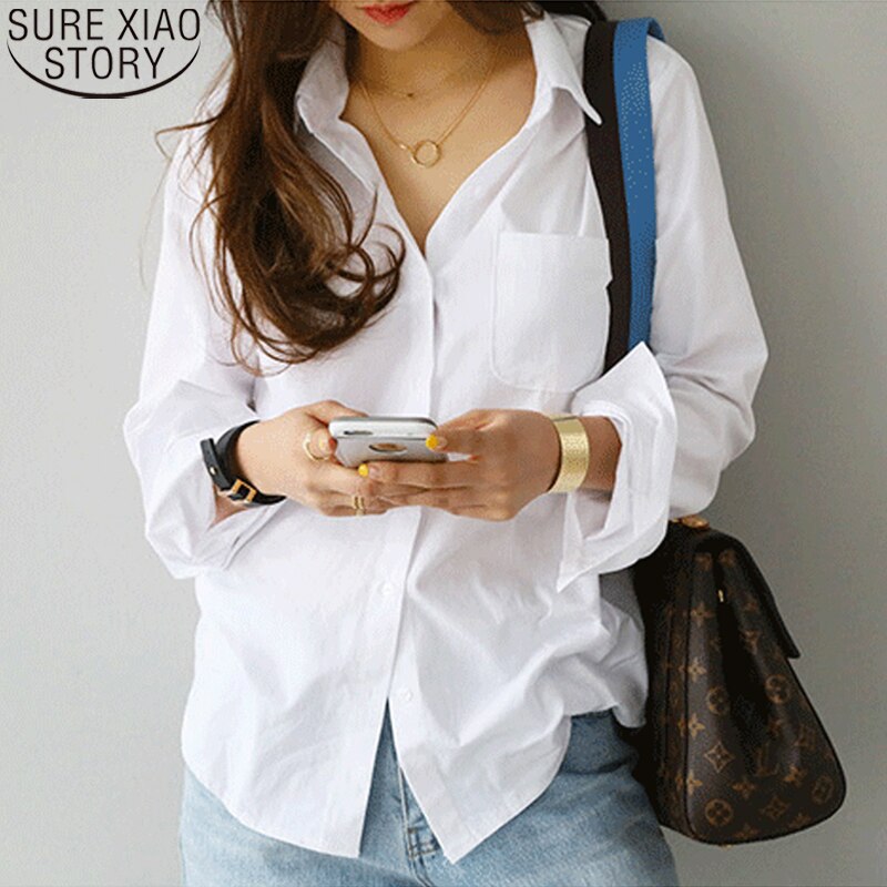 Casual Ladies Blouse Cotton White Shirt Women Fashion Long Sleeve Shirts and Blouses Blusas Mujer De Moda OL Style Tops 3496