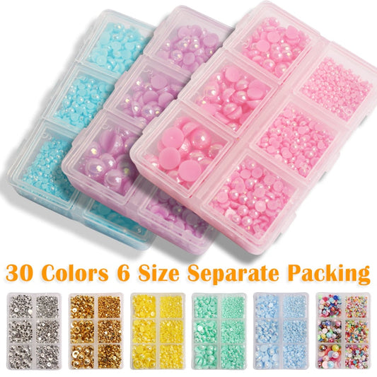 12 Grid Set Mixed Size Half Face Pearl Nail Art Rhinestone 6 Grid Set Applied to Clothing Shoes Hats Nail Decoration