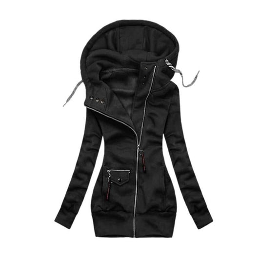 Winter Women Solid Hoodies Sweatshirt Fashion Casual Slim Long Sleeve Hooded Coat Streetwear Zipper Jacket Tops Femme