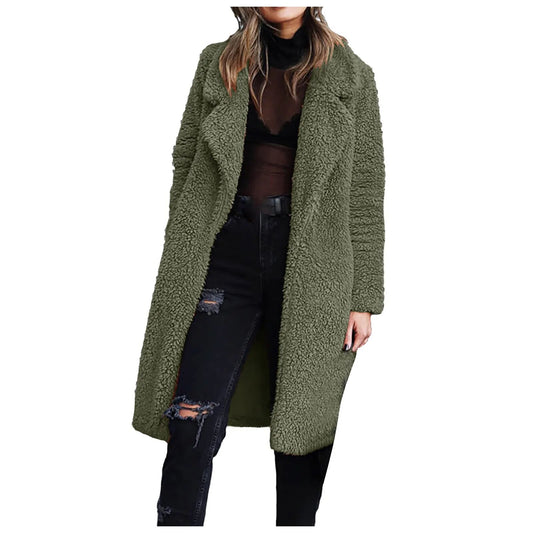 Plus Size Womens Ladies Warm Artificial Wool Coat Jacket Lapel Winter Outerwear