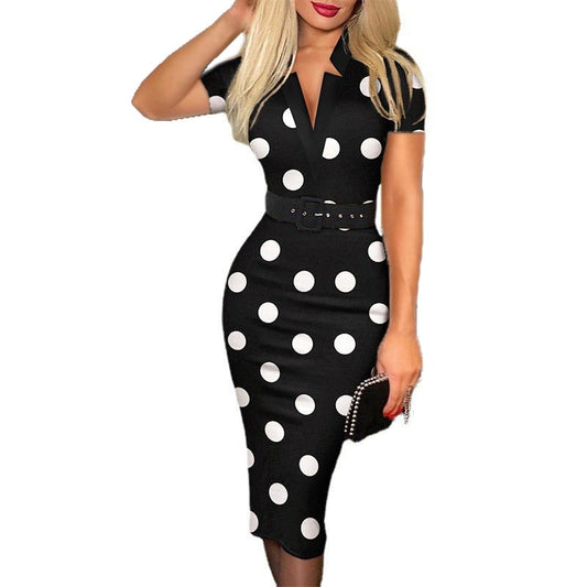 Spring Summer Women Tight Tie Detail Dress Fashion Elegant Office Ladies Plai