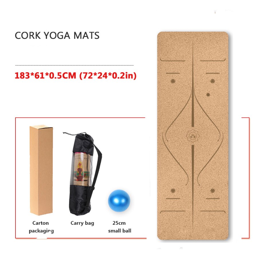 Yoga Mat Cork TPE Natural 5mm Non-slip Gym Sports Mats Absorb Sweat Odorless