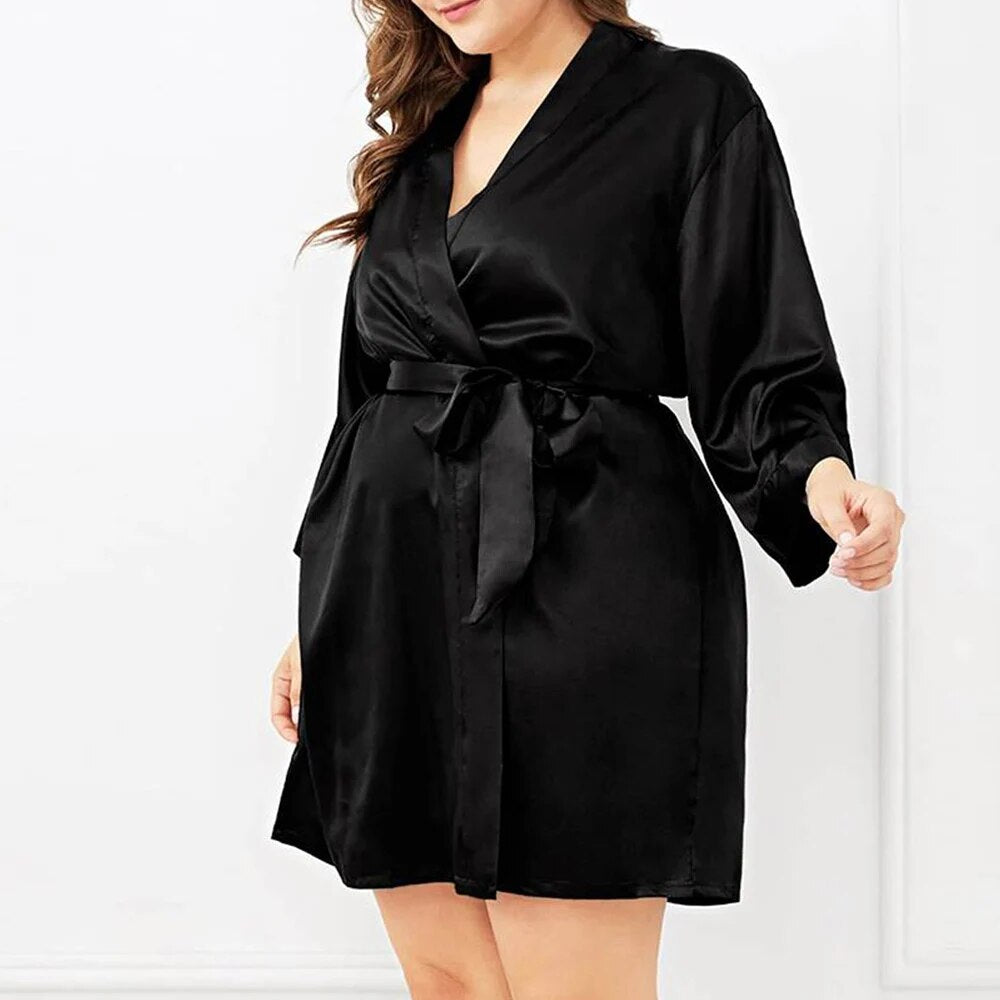 Plus Size 2023 Women Imitation Silk Pajamas Robe Oversized Nightgowns Nightdres