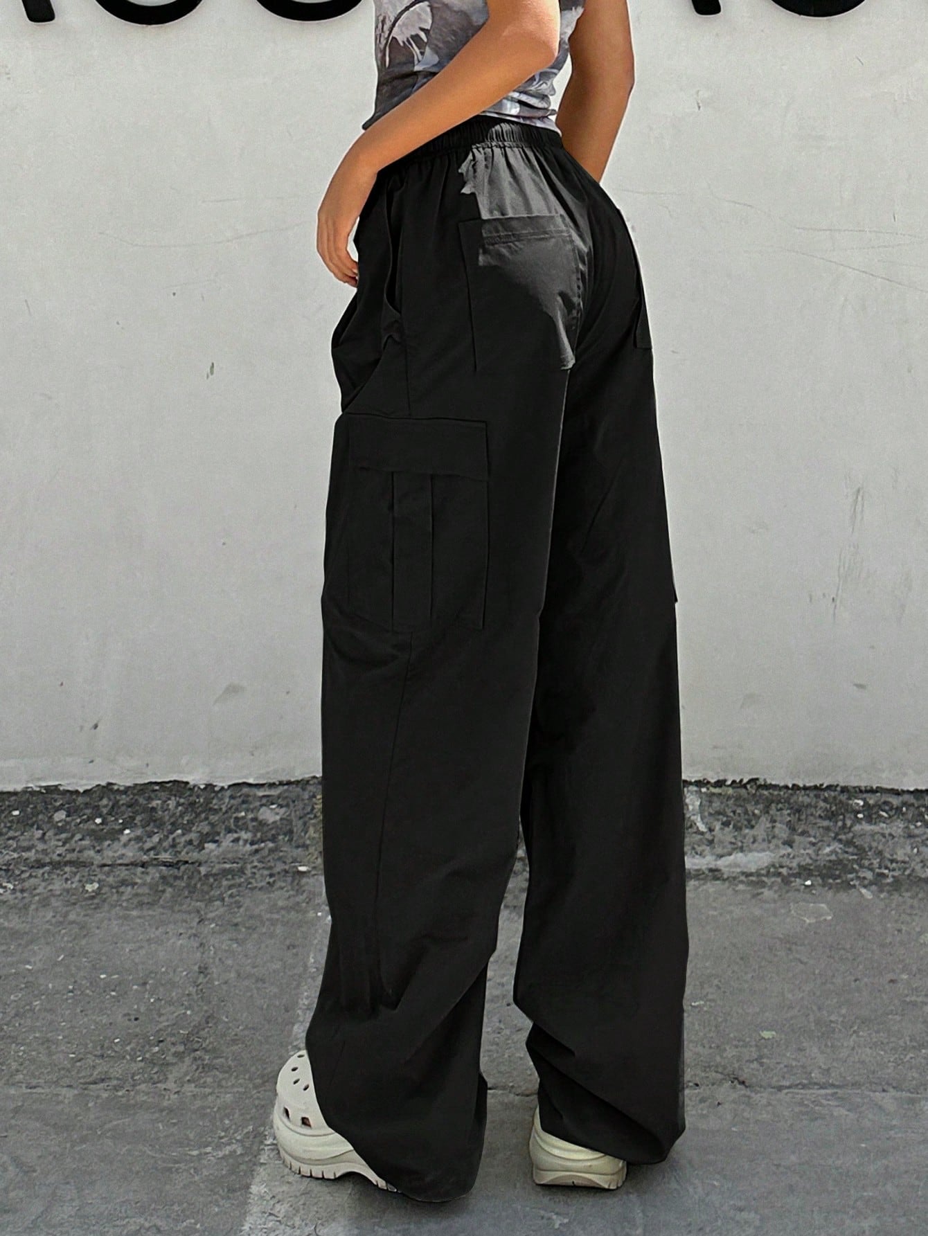 DAZY Solid Drawstring Waist Cargo Pants