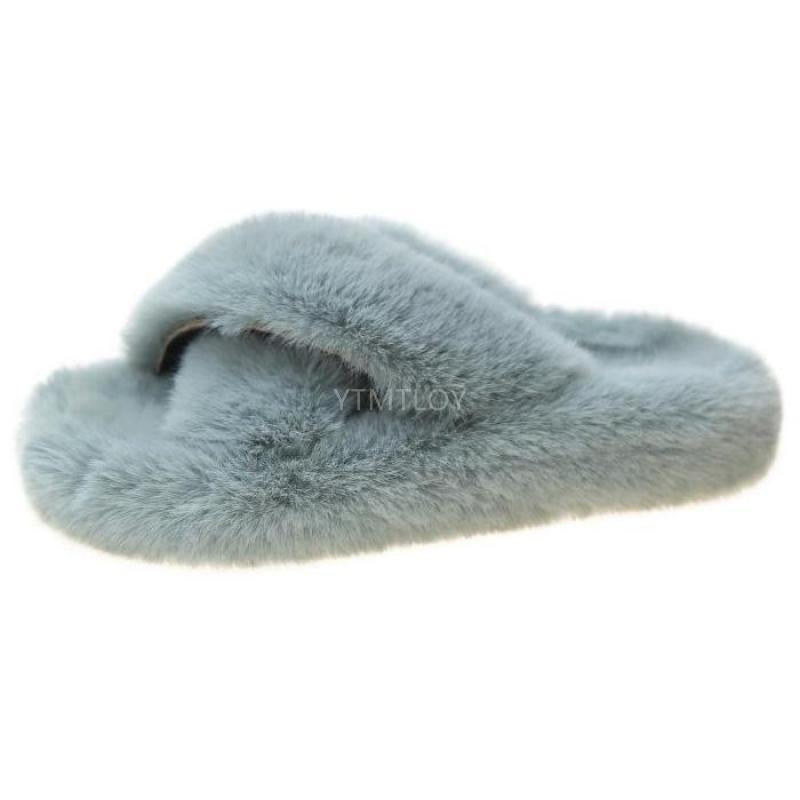 Summer Fluffy Raccoon Fur Slippers Shoes Women Real Fox Fur Flip Flop Flat Furry