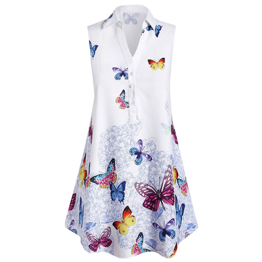 Butterfly Printing Fashion Women Blouses Summer Casual Sleeveless Tunic Tops