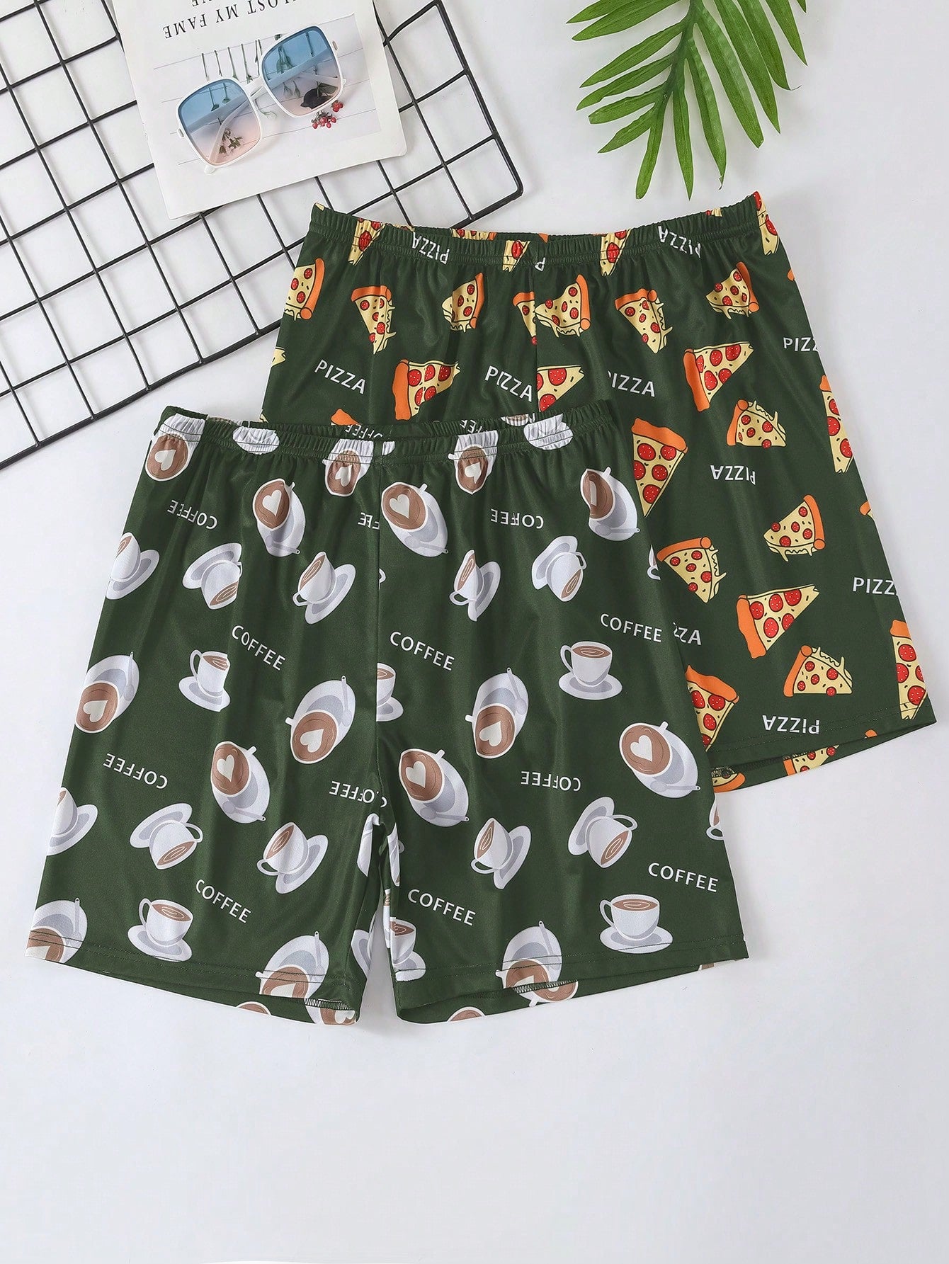 Men 2pcs Pizza & Letter Graphic Pajama Shorts