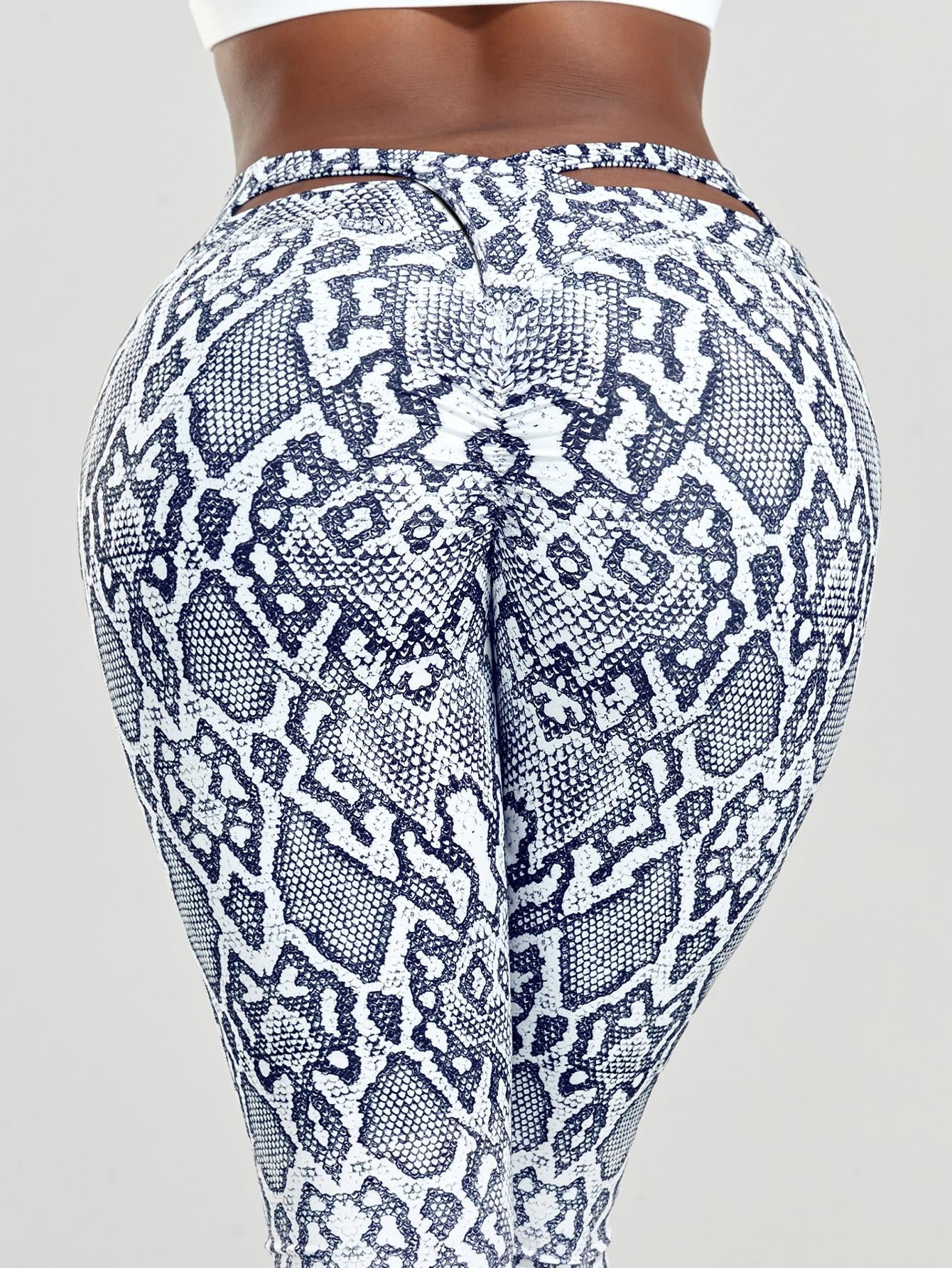 Snakeskin Print Cross Back Scrunch Sports Leggings