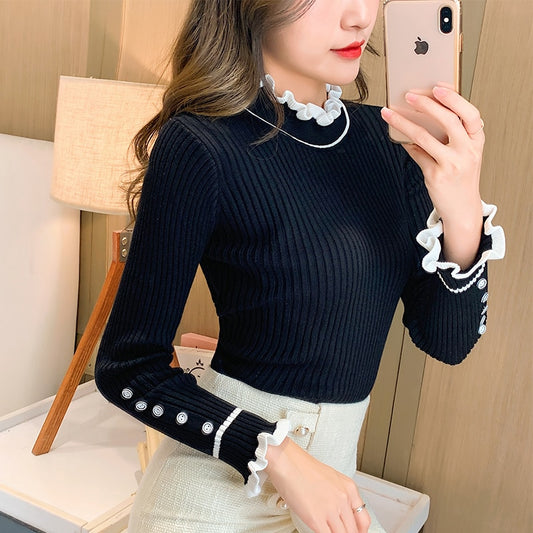 New Autumn Winter Sweaters Fashion Cute Half Turtleneck Pullovers Knitted Ladies