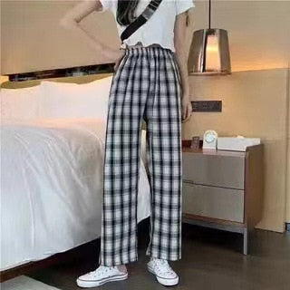 Harajuku Plaid Pants Women Oversize Wide Leg Trousers Female Korean Style