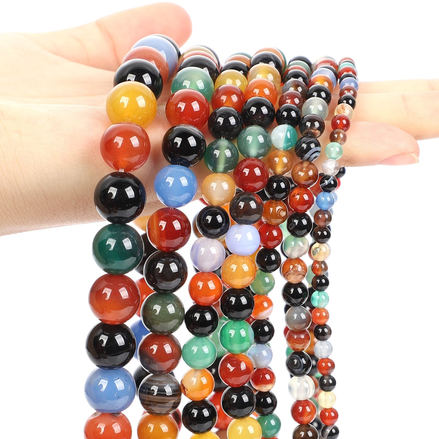 Natural Stone Beads Smooth Multicolor Glass Tourmaline Agates Loose Spacer