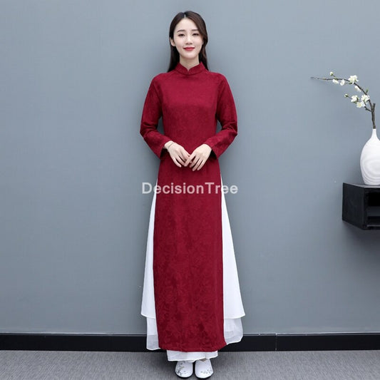 2023 cheongsam ao dai vietnam style elegant lady dress retro mandarin collar