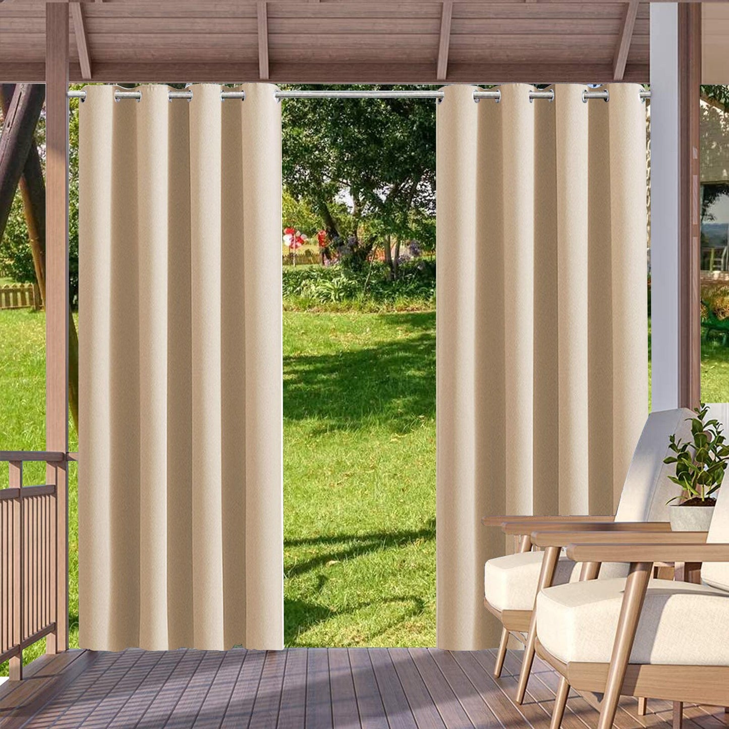 2Pcs Outdoor Curtains Waterproof Thermal Insulated Curtains Panel Sliding