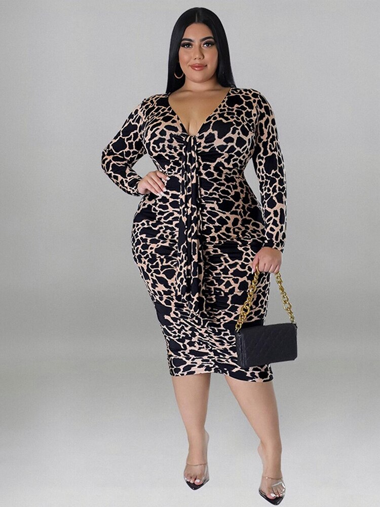 Elegant Dresses for Women Free Shipping Autumn Leopard Dress Long Sleeve Lady Fa