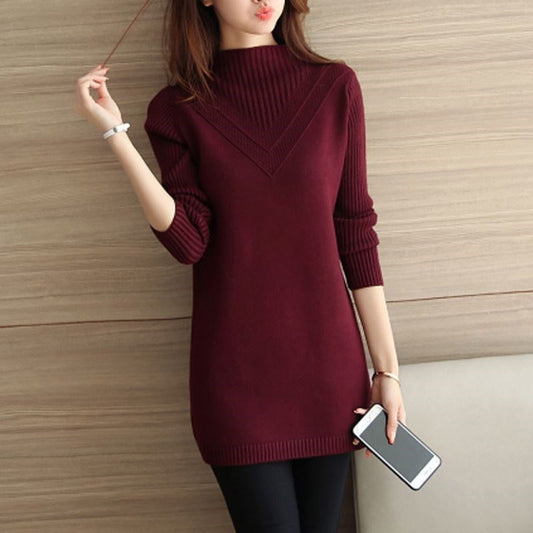 Autumn Winter Women Knitwear Sweater Pullover Fashion Long Sleeve Half Turtlenec