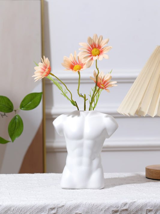 Nordic Style Resin Flower Vase Sculpture In White, Human Figure Shaped Decorati