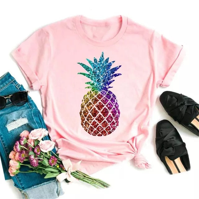 Kawaii Pineapple Printed Womens Clothes Streetwear T Shirt Cartoon Graphic Tees