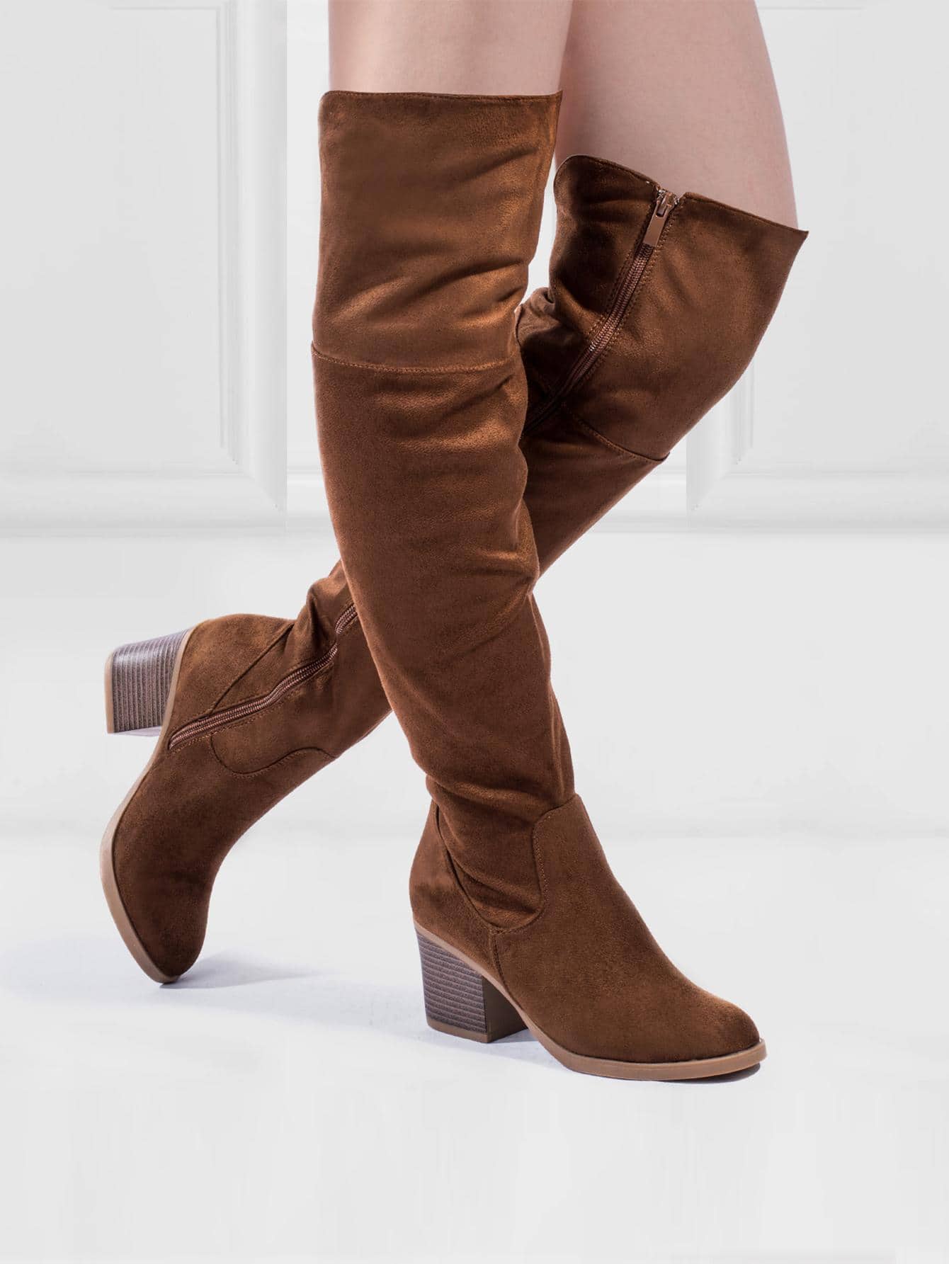 Women's Thigh High Boots Cute Stacked Block Heel Boots Over the Knee boots