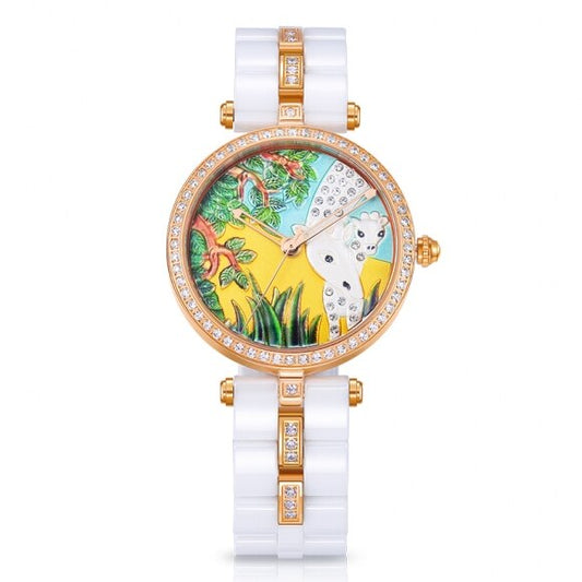 Luxury Art White Ceramic Women Watch Ladies Quartz Watch Top Quality Rhinestone