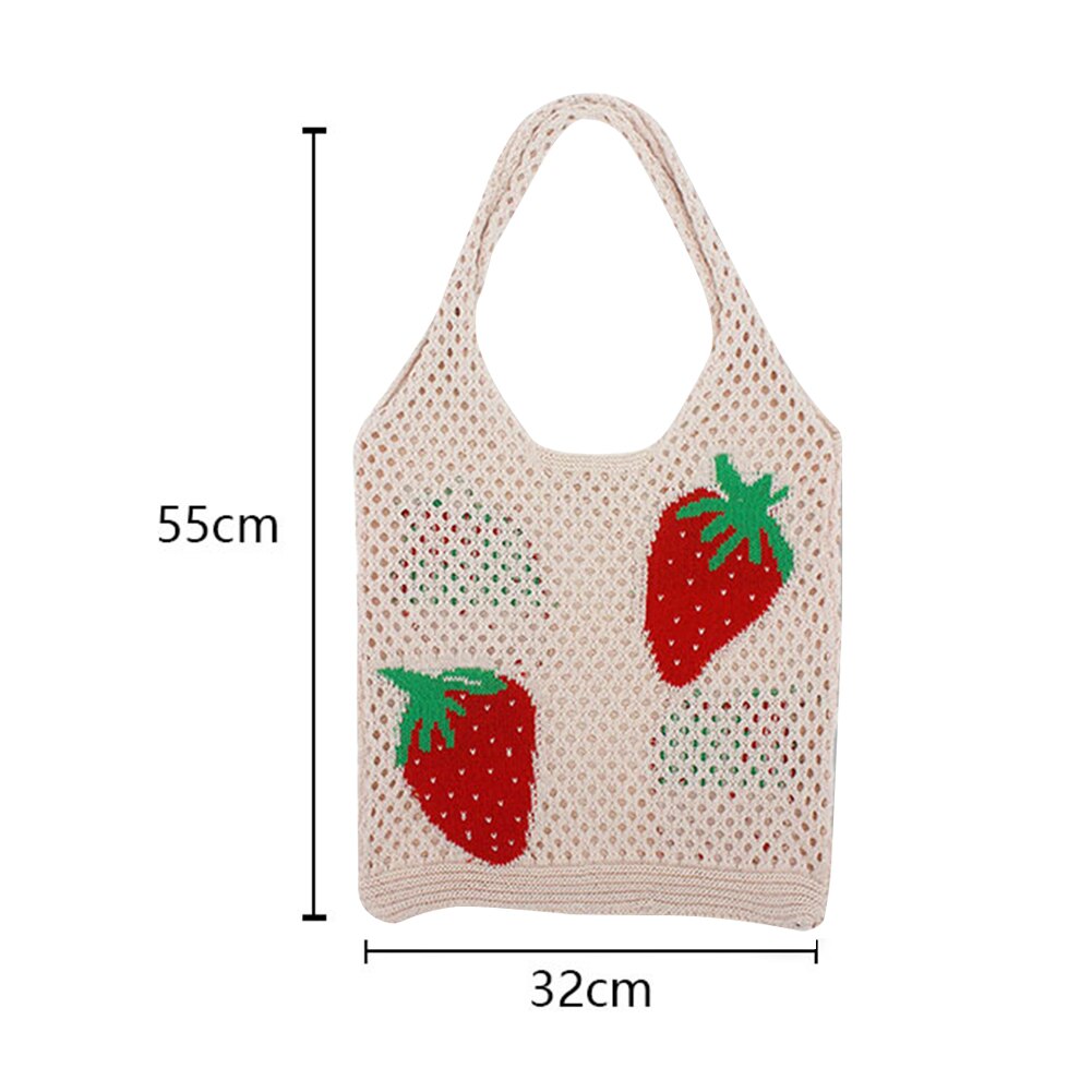 Korean Knitted Shoulder Bags Women Summer Strawberry Hollow Crochet Beach Tote