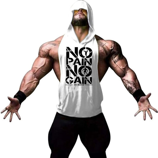 Gym Clothing Mens Bodybuilding Hooded Tank Top Cotton Sleeveless Vest Sweatshir