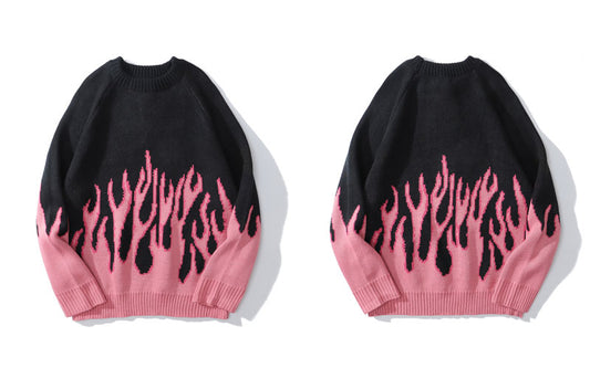 GONTHWID Hip Hop Sweaters Fire Flame Knitted Sweater Jumpers Streetwear Harajuku