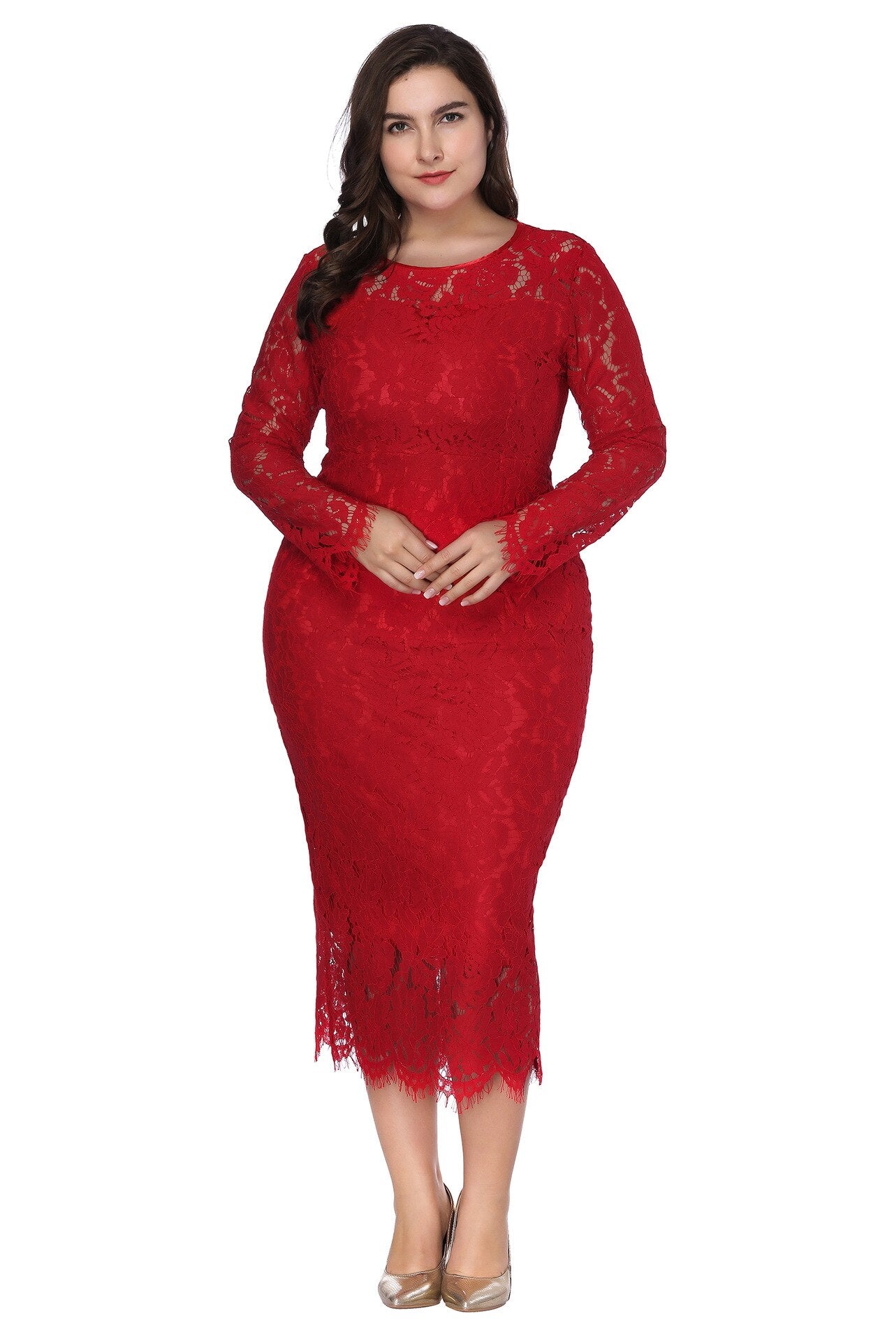 SOMOIA Plus Size Women Clothing Wholesale Long Sleeve Lace Fitted G