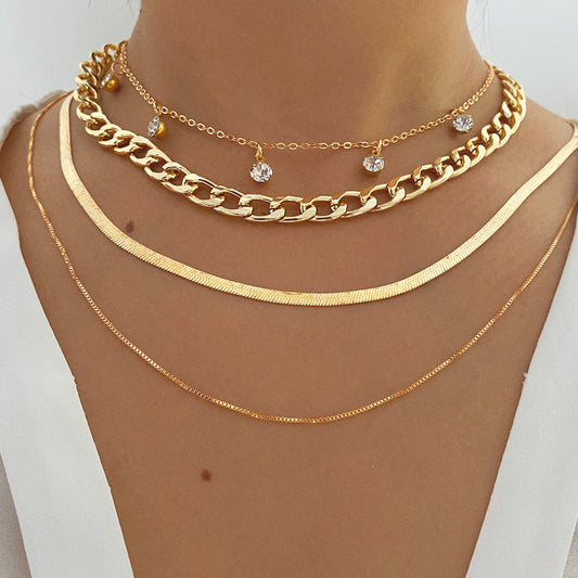 IPARAM Trendy Gold Color Multi-layer Chain Necklace for Women Crystal Pendant T