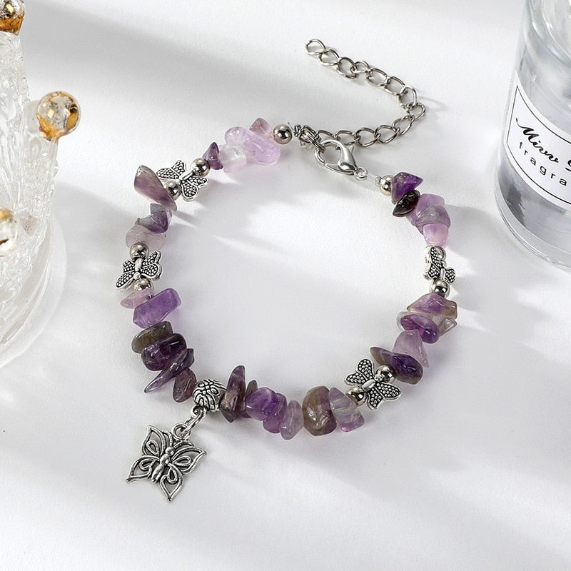 Hot Colorful Natural Stone Butterfly Bracelet Hollow Butterfly Pendant Bracelet