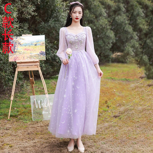 Purple Lilac Bridesmaid Dresses Fashion Princess Lace Up Tulle Long Gown Elegant