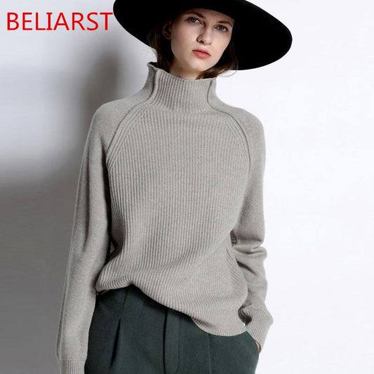 BELIARST Sweater Women Thickened Pullover Loose 100% Pure Wool