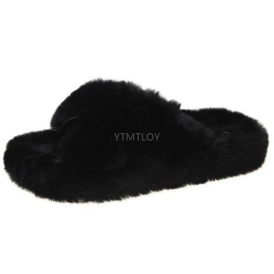 Summer Fluffy Raccoon Fur Slippers Shoes Women Real Fox Fur Flip Flop Flat Furry