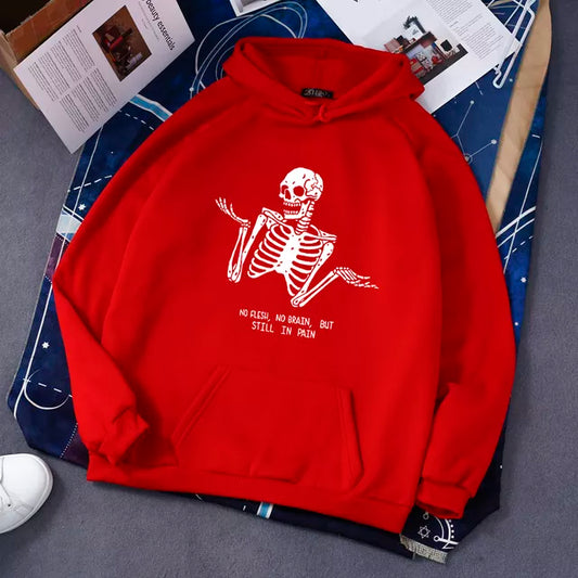 New Harajuku Hooded Sweatshirt Retro Skeleton Print Dark Punk Women Winter Long