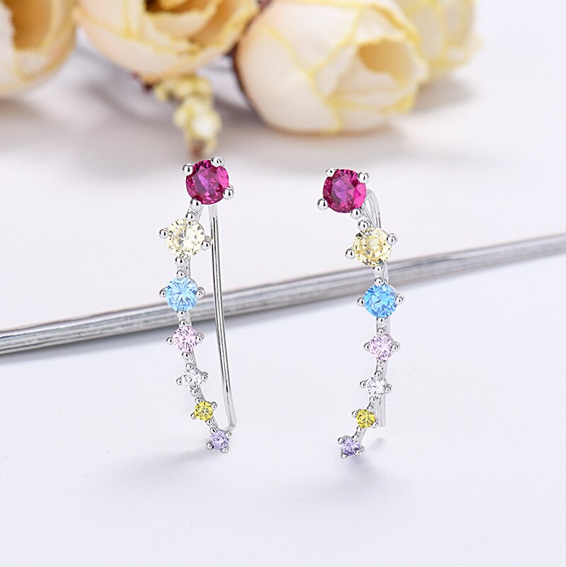 Sparkling Colorful Zircon Ear Clip Without Piercing Earrings for Women Girls Si