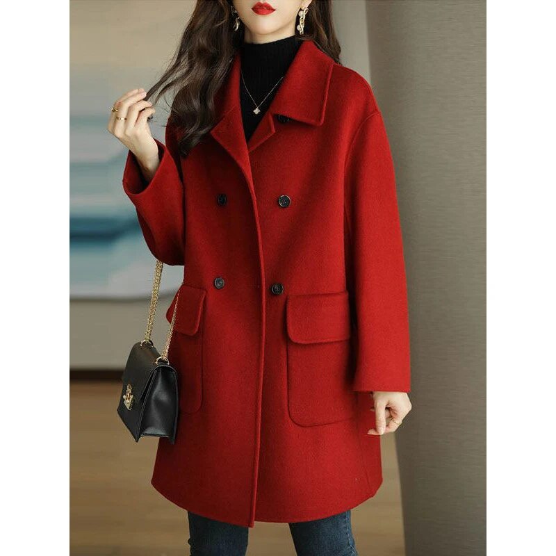 Woolen Coat Women's Autumn and Winter 2023 New Mid length Knee Over Oat Color K