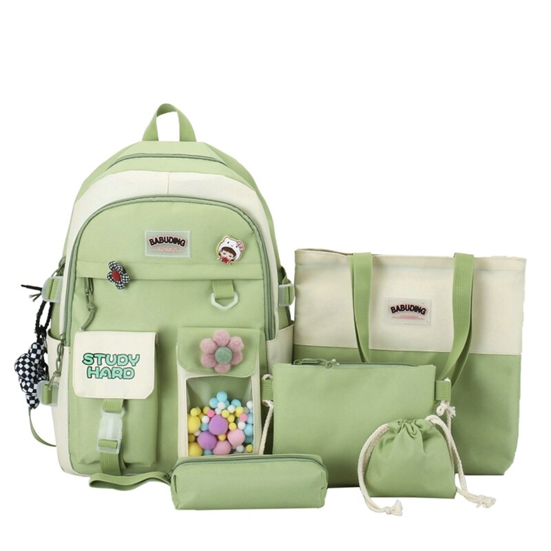 5pcs Sets Children's School Backpack Kawaii Women's Bagpack Bookbag Laptop