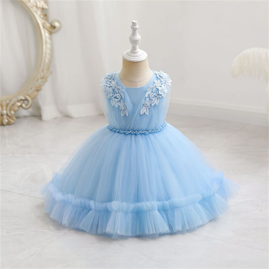 Flower Bow Infant Baby Girl Dress Lace Tutu Baptism Dresses for Girls 1st Year