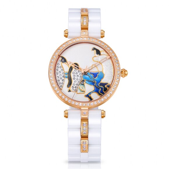 Luxury Art White Ceramic Women Watch Ladies Quartz Watch Top Quality Rhinestone